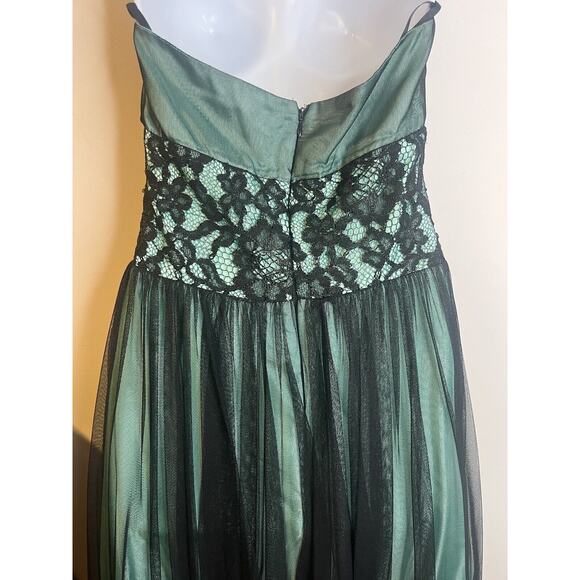 Cache Vintage Teal Black Y2k Fairy Halter Chiffon Fit & Flare Party Dress size 6 - Picture 2 of 7